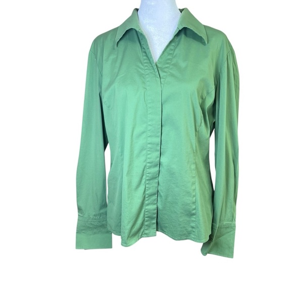 Lafayette 148 Green Hidden Button-Up Collared Top Cotton Dress Professional Sz 8 - Picture 1 of 10